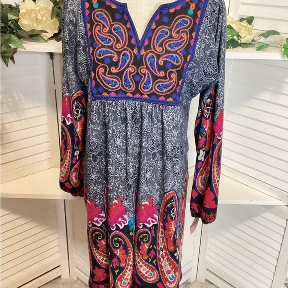 White Mark Blue Long Sleeve Sundress with Plunge Neckline MED 1306 - Picture 2 of 9